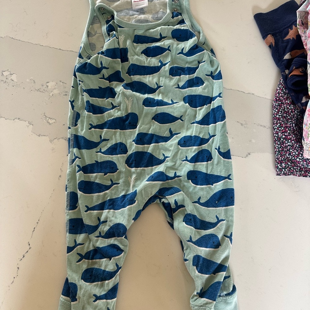 Hanna Andersson Green and Blue Whale Print Kids One Piece